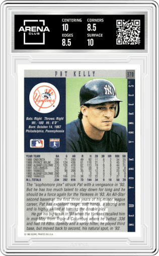 Pat Kelly from the 1993 Score  set graded by Arena Club and given an overall grade of 9.
