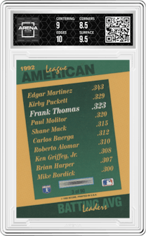 Frank Thomas from the 1993 Score  set graded by Arena Club and given an overall grade of 9.