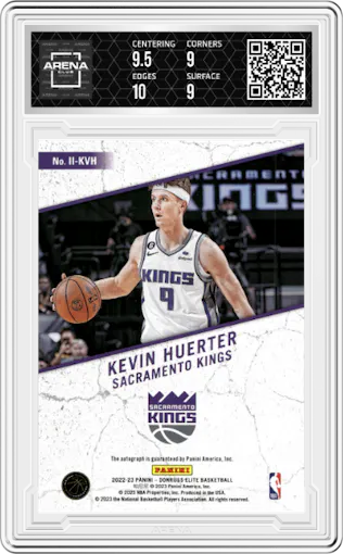 Kevin Huerter from the 2022-23 Donruss Elite set graded by Arena Club and given an overall grade of 9.5.