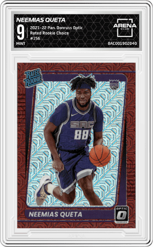 Neemias Queta  from the 2021-22 Panini Donruss Optic set featuring a Choice
 parallel graded by Arena Club and given an overall grade of 9.