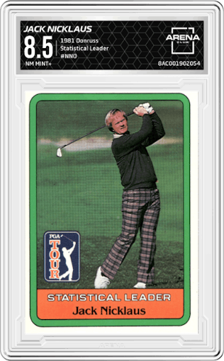 Jack Nicklaus from the 1981 Donruss set graded by Arena Club and given an overall grade of 8.5.