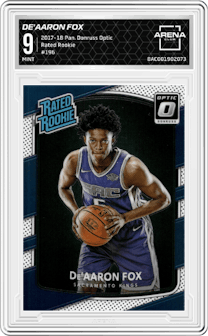 De'Aaron Fox from the 2017-18 Panini Donruss Optic set graded by Arena Club and given an overall grade of 9.