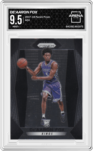 De'Aaron Fox from the 2017-18 Panini Prizm  set graded by Arena Club and given an overall grade of 9.5.