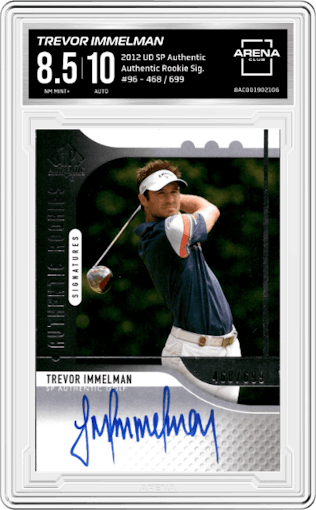 Trevor Immelman from the 2012 Upper Deck SP Authentic set graded by Arena Club and given an overall grade of 8.5.