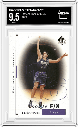 Peja Stojakovic from the 1998-99 SP Authentic set graded by Arena Club and given an overall grade of 9.5.