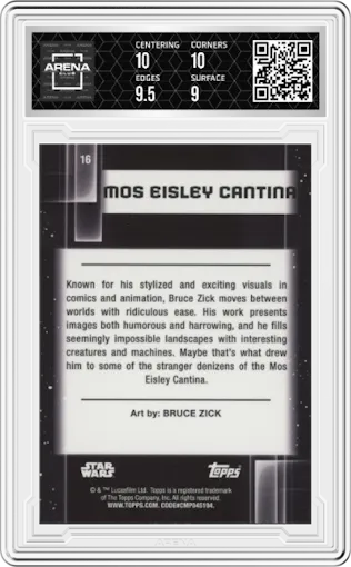 Mos Eisley Cantina from the 2021 Topps Chrome Star Wars Galaxy set graded by Arena Club and given an overall grade of 9.5.