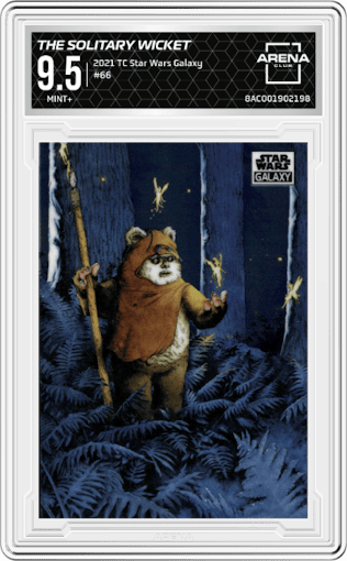 The Solitary Wicket from the 2021 Topps Chrome Star Wars Galaxy set graded by Arena Club and given an overall grade of 9.5.