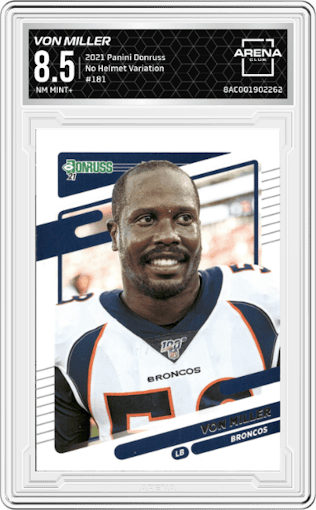 Von Miller from the 2021 Panini Donruss set graded by Arena Club and given an overall grade of 8.5.