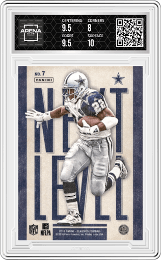 Emmitt Smith from the 2016 Panini Classics   set graded by Arena Club and given an overall grade of 8.5.