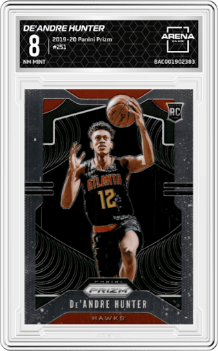De'Andre Hunter from the 2019-20 Panini Prizm set graded by Arena Club and given an overall grade of 8.