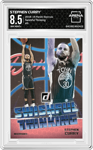 Stephen Curry from the 2018-19 Panini Donruss  set graded by Arena Club and given an overall grade of 8.5.