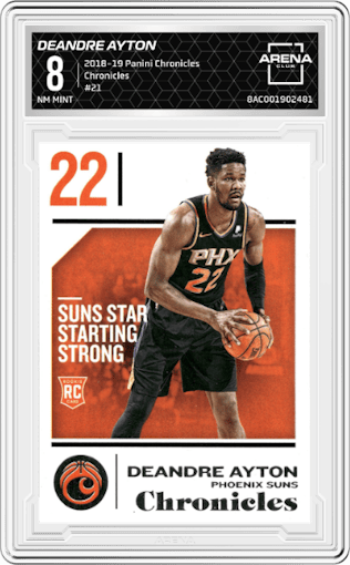 Deandre Ayton from the 2018-19 Panini Chronicles set graded by Arena Club and given an overall grade of 8.