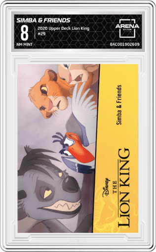 Simba & Friends from the 2020 Upper Deck Lion King  set graded by Arena Club and given an overall grade of 8.