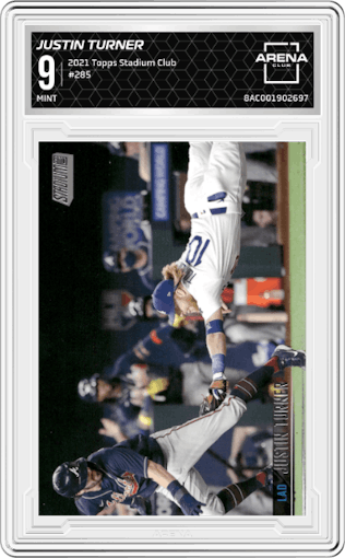 Justin Turner from the 2021 Topps Stadium Club set graded by Arena Club and given an overall grade of 9.
