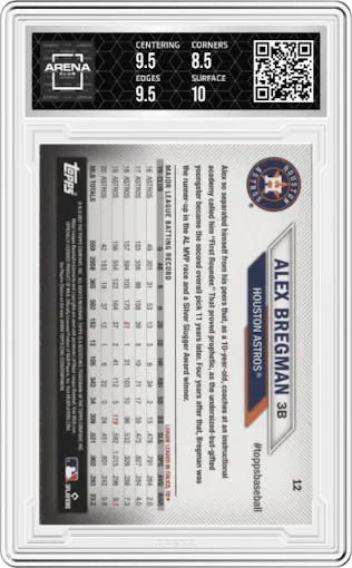 Alex Bregman from the 2021 Topps National Baseball Card Day set graded by Arena Club and given an overall grade of 9.