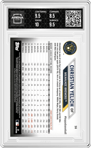 Christian Yelich from the 2021 Topps National Baseball Card Day set graded by Arena Club and given an overall grade of 9.