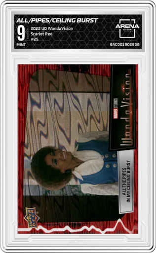 All the Pipes in my Ceiling Burst from the 2022 Upper Deck WandaVision set featuring a Scarlet Red parallel graded by Arena Club and given an overall grade of 9.