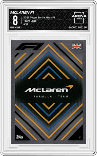 McLaren F1 from the 2022 Topps Turbo Attax F1 set graded by Arena Club and given an overall grade of 8.