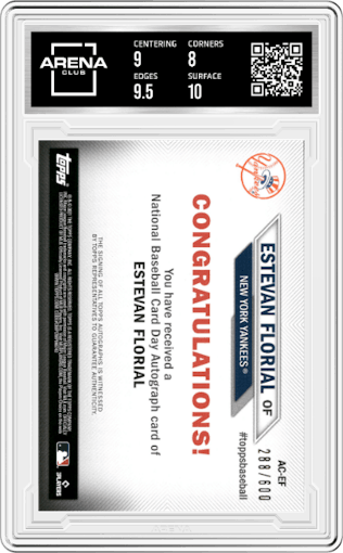 Estevan Florial from the 2021 Topps National Baseball Card Day set graded by Arena Club and given an overall grade of 8.5.