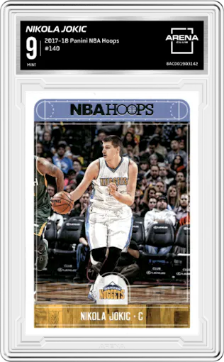 Nikola Jokic from the 2017-18 Panini NBA Hoops set graded by Arena Club and given an overall grade of 9.
