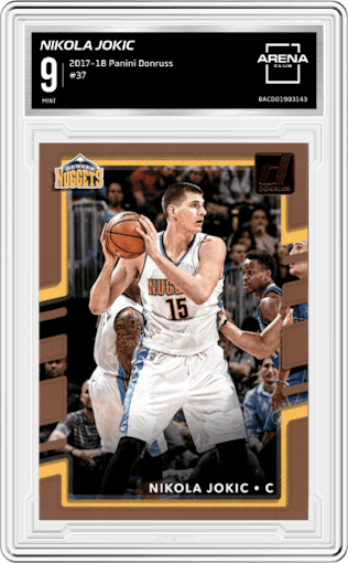 Nikola Jokic from the 2017-18 Panini Donruss set graded by Arena Club and given an overall grade of 9.