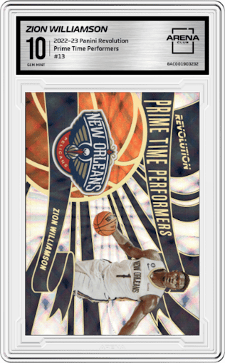 Zion Williamson  from the 2022-23 Panini Revolution  set graded by Arena Club and given an overall grade of 10.