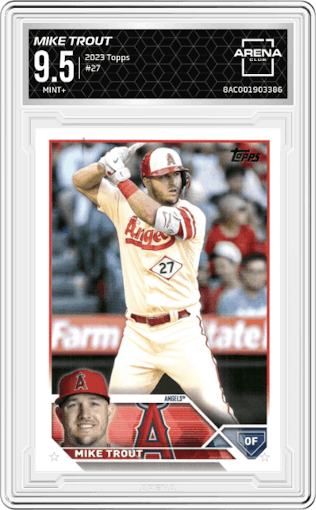 Mike Trout from the 2023 Topps  set graded by Arena Club and given an overall grade of 9.5.