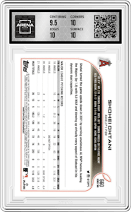 Shohei Ohtani from the 2022 Topps set graded by Arena Club and given an overall grade of 10.