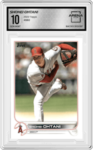 Shohei Ohtani from the 2022 Topps set graded by Arena Club and given an overall grade of 10.