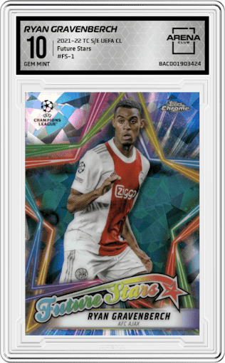 Ryan Gravenberch from the 2021-22 Topps Chrome S/E UEFA CL set graded by Arena Club and given an overall grade of 10.