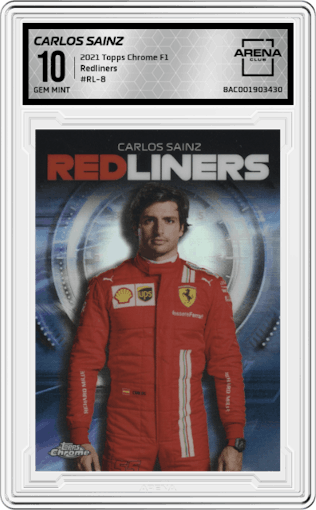 Carlos Sainz from the 2021 Topps Chrome F1  set graded by Arena Club and given an overall grade of 10.