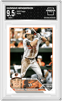 Gunnar Henderson from the 2023 Topps  set graded by Arena Club and given an overall grade of 9.5.