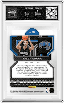 Jalen Suggs from the 2021-22 Panini Prizm  set graded by Arena Club and given an overall grade of 9.5.