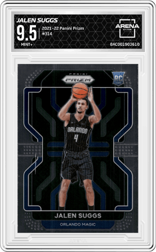 Jalen Suggs from the 2021-22 Panini Prizm  set graded by Arena Club and given an overall grade of 9.5.