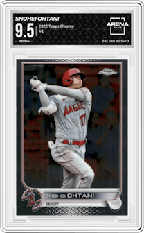 Shohei Ohtani from the 2022 Topps Chrome set graded by Arena Club and given an overall grade of 9.5.