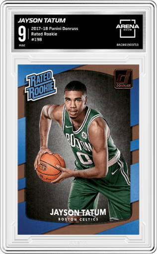 Jayson Tatum from the 2017-18 Panini Donruss set graded by Arena Club and given an overall grade of 9.