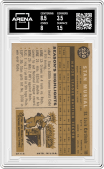 Stan Musial from the 1960 Topps set graded by Arena Club and given an overall grade of 2.