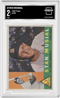 Stan Musial from the 1960 Topps set graded by Arena Club and given an overall grade of 2.