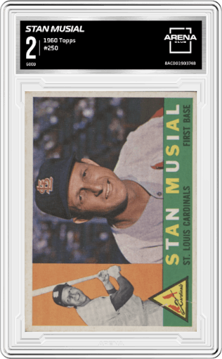 Stan Musial from the 1960 Topps set graded by Arena Club and given an overall grade of 2.