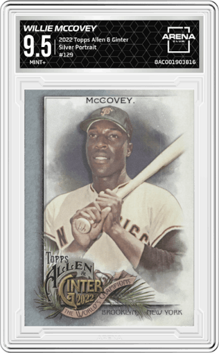 Willie McCovey from the 2022 Topps Allen & Ginter set featuring a Silver Portrait parallel graded by Arena Club and given an overall grade of 9.5.