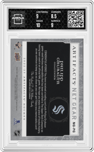 Philipp Grubauer from the 2022-23 Upper Deck Artifacts set graded by Arena Club and given an overall grade of 9.