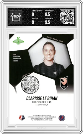 Clarisse Le Bihan from the 2022 Parkside NWSL Angel City FC Inaugural set graded by Arena Club and given an overall grade of 9.