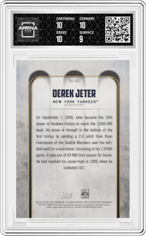 Derek Jeter from the 2020 Topps Transcendent The Captain’s Collection set graded by Arena Club and given an overall grade of 9.5.