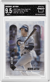 Derek Jeter from the 2020 Topps Transcendent The Captain’s Collection set graded by Arena Club and given an overall grade of 9.5.