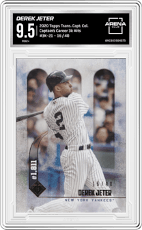 Derek Jeter from the 2020 Topps Transcendent The Captain’s Collection set graded by Arena Club and given an overall grade of 9.5.