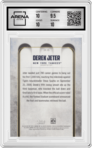 Derek Jeter from the 2020 Topps Transcendent The Captain’s Collection set graded by Arena Club and given an overall grade of 10.
