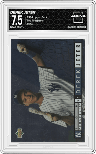 Derek Jeter from the 1994 Upper Deck set graded by Arena Club and given an overall grade of 7.5.