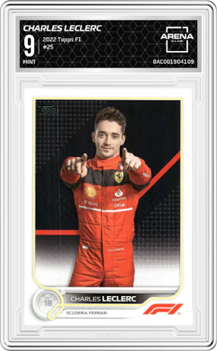 Charles Leclerc from the 2022 Topps F1 set graded by Arena Club and given an overall grade of 9.