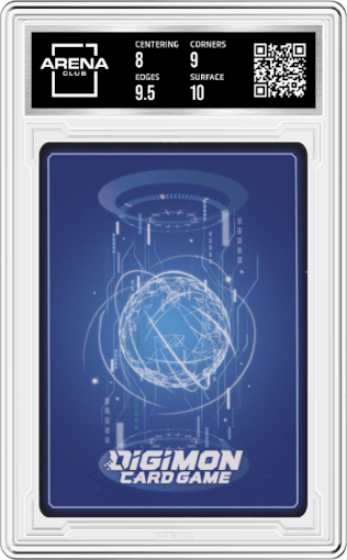 RizeGreymon  from the 2021 Digimon set graded by Arena Club and given an overall grade of 8.5.