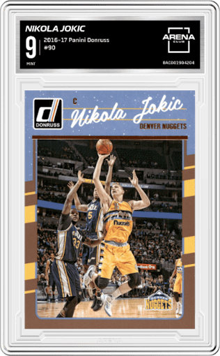 Nikola Jokic from the 2016-17 Panini Donruss  set graded by Arena Club and given an overall grade of 9.